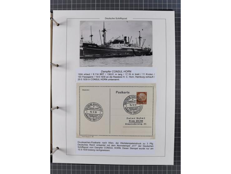 1933/39. interessante Sammlung “Die Schiffspoststempel der Reederei H.C. Horn” mit 21 Briefen, Karten und Ganzsachen, dabei u