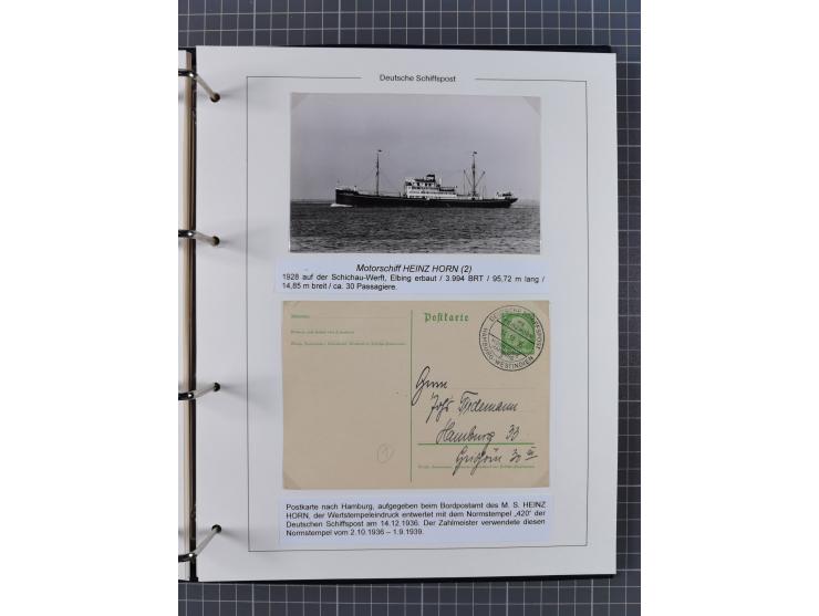 1933/39. interessante Sammlung “Die Schiffspoststempel der Reederei H.C. Horn” mit 21 Briefen, Karten und Ganzsachen, dabei u