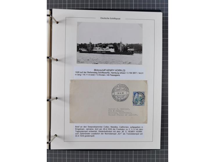 1933/39. interessante Sammlung “Die Schiffspoststempel der Reederei H.C. Horn” mit 21 Briefen, Karten und Ganzsachen, dabei u