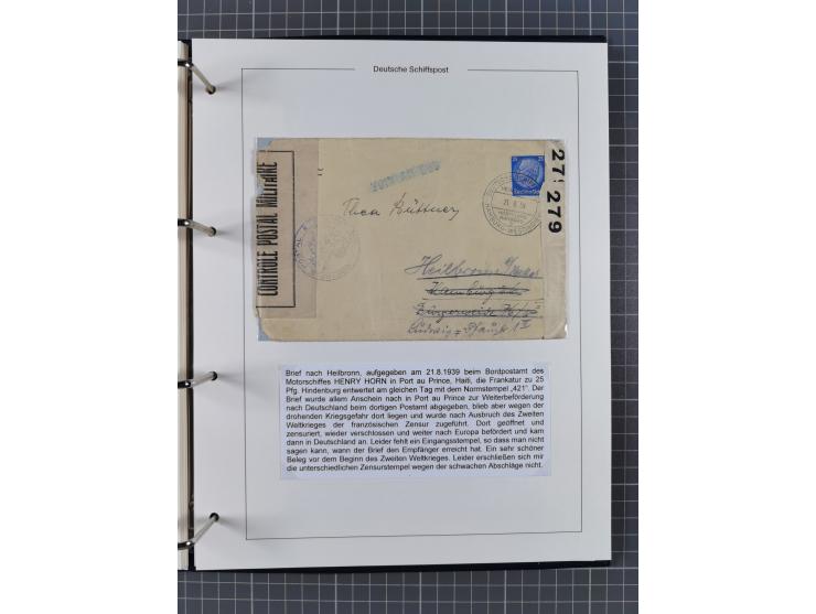 1933/39. interessante Sammlung “Die Schiffspoststempel der Reederei H.C. Horn” mit 21 Briefen, Karten und Ganzsachen, dabei u