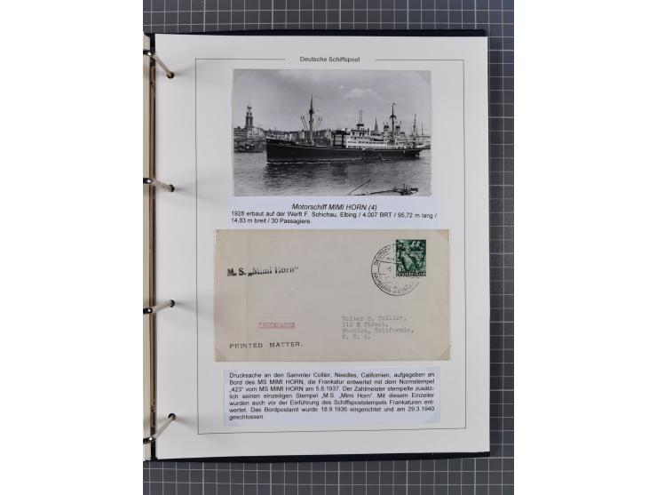 1933/39. interessante Sammlung “Die Schiffspoststempel der Reederei H.C. Horn” mit 21 Briefen, Karten und Ganzsachen, dabei u