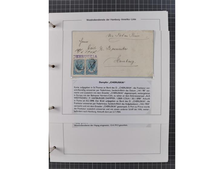 1896/1906, Sammlung “Westindiendienst der HPAG” mit ca. 50 Briefen, Karten und Ganzsachen, dabei u.a. bessere Aufgabestempel 