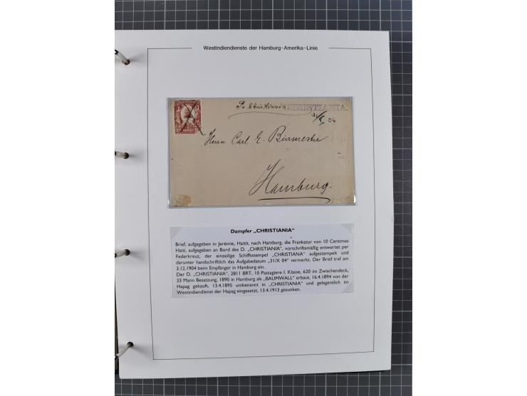 1896/1906, Sammlung “Westindiendienst der HPAG” mit ca. 50 Briefen, Karten und Ganzsachen, dabei u.a. bessere Aufgabestempel 
