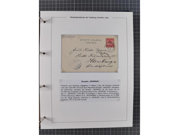 1896/1906, Sammlung “Westindiendienst der HPAG” mit ca. 50 Briefen, Karten und Ganzsachen, dabei u.a. bessere Aufgabestempel 