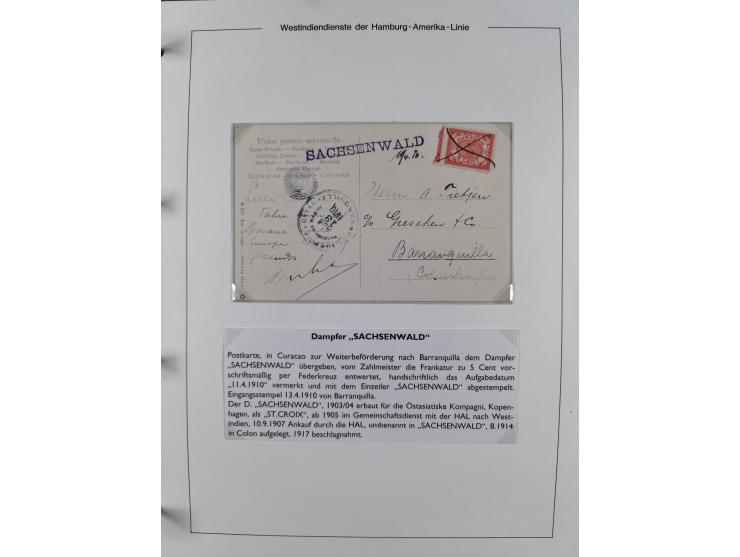 1896/1906, Sammlung “Westindiendienst der HPAG” mit ca. 50 Briefen, Karten und Ganzsachen, dabei u.a. bessere Aufgabestempel 