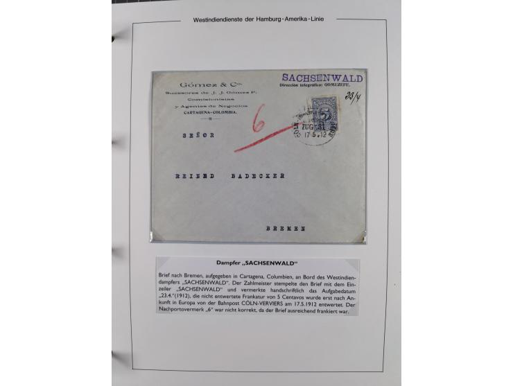 1896/1906, Sammlung “Westindiendienst der HPAG” mit ca. 50 Briefen, Karten und Ganzsachen, dabei u.a. bessere Aufgabestempel 
