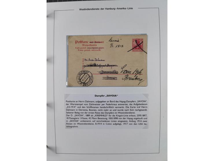 1896/1906, Sammlung “Westindiendienst der HPAG” mit ca. 50 Briefen, Karten und Ganzsachen, dabei u.a. bessere Aufgabestempel 