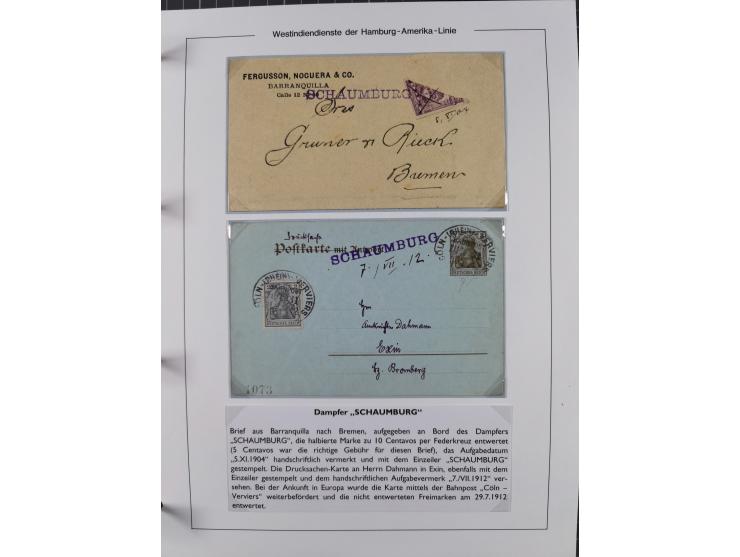 1896/1906, Sammlung “Westindiendienst der HPAG” mit ca. 50 Briefen, Karten und Ganzsachen, dabei u.a. bessere Aufgabestempel 