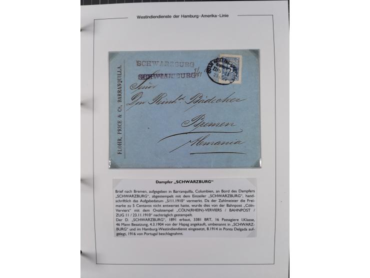 1896/1906, Sammlung “Westindiendienst der HPAG” mit ca. 50 Briefen, Karten und Ganzsachen, dabei u.a. bessere Aufgabestempel 