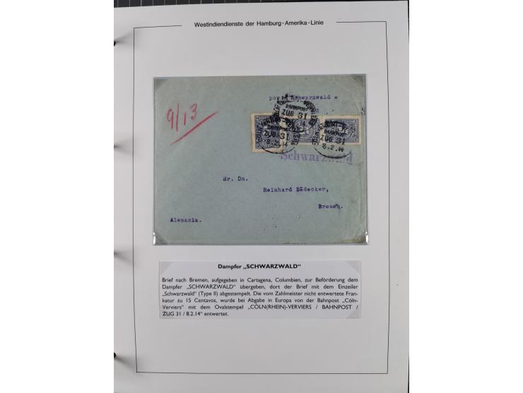 1896/1906, Sammlung “Westindiendienst der HPAG” mit ca. 50 Briefen, Karten und Ganzsachen, dabei u.a. bessere Aufgabestempel 