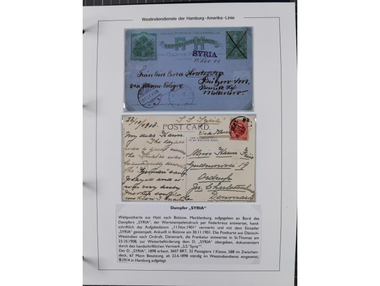 1896/1906, Sammlung “Westindiendienst der HPAG” mit ca. 50 Briefen, Karten und Ganzsachen, dabei u.a. bessere Aufgabestempel 