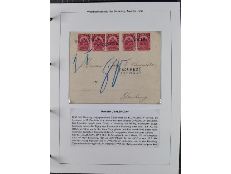 1896/1906, Sammlung “Westindiendienst der HPAG” mit ca. 50 Briefen, Karten und Ganzsachen, dabei u.a. bessere Aufgabestempel 