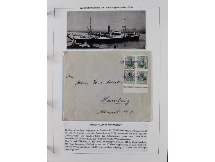 1896/1906, Sammlung “Westindiendienst der HPAG” mit ca. 50 Briefen, Karten und Ganzsachen, dabei u.a. bessere Aufgabestempel 
