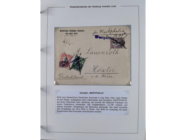 1896/1906, Sammlung “Westindiendienst der HPAG” mit ca. 50 Briefen, Karten und Ganzsachen, dabei u.a. bessere Aufgabestempel 