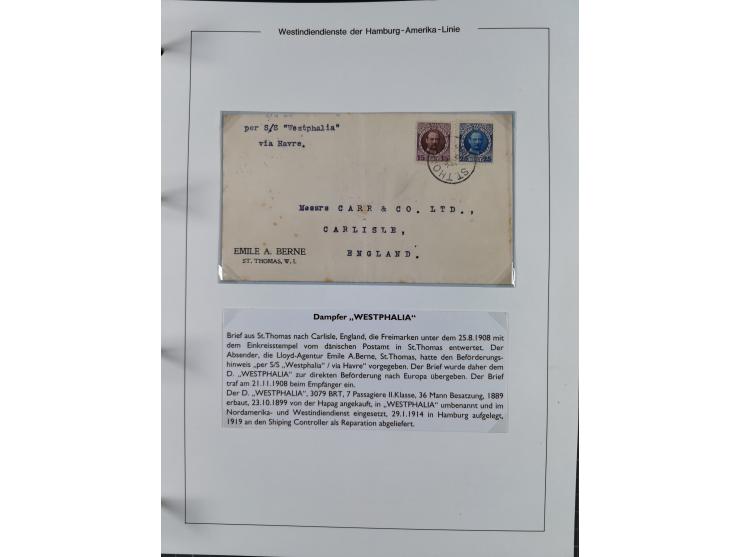 1896/1906, Sammlung “Westindiendienst der HPAG” mit ca. 50 Briefen, Karten und Ganzsachen, dabei u.a. bessere Aufgabestempel 