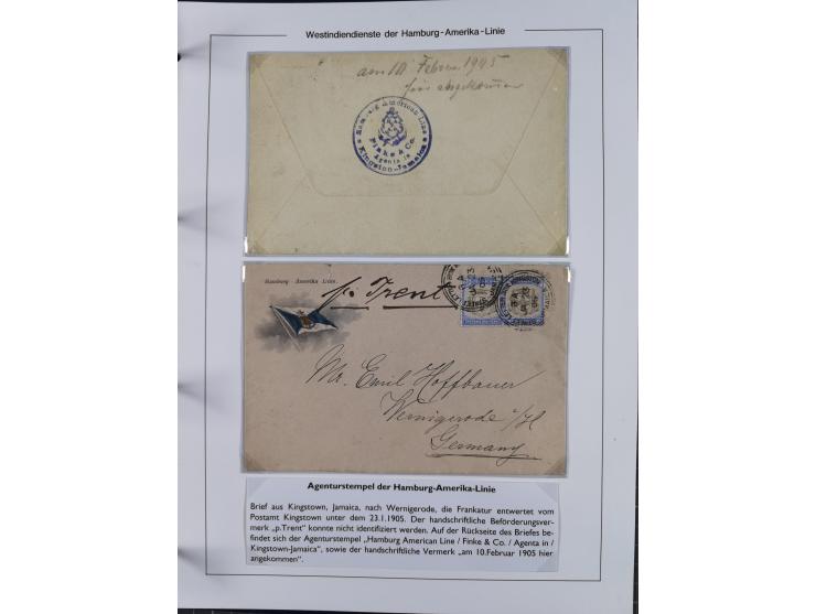 1896/1906, Sammlung “Westindiendienst der HPAG” mit ca. 50 Briefen, Karten und Ganzsachen, dabei u.a. bessere Aufgabestempel 