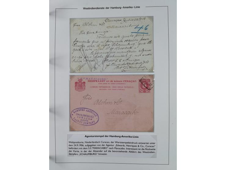 1896/1906, Sammlung “Westindiendienst der HPAG” mit ca. 50 Briefen, Karten und Ganzsachen, dabei u.a. bessere Aufgabestempel 