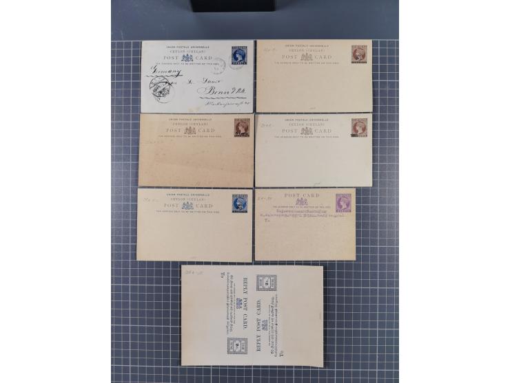 1880-1902, Collection Postal Stationerys including two uprated and overprinted cards 1885/86 from Udugama and Negombo, 17 upr