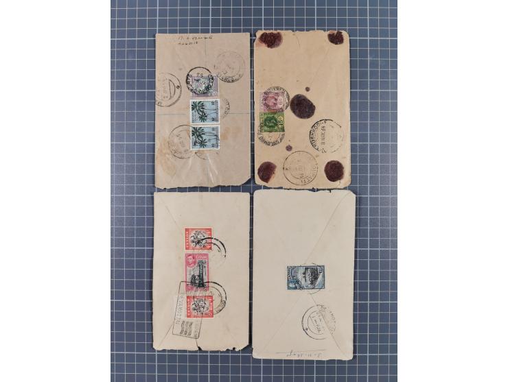 1904/55, 25 covers including 1909 Jaffna to Madras with violet CASH PAID K.M.PR., Railway Post Office 1904, Devakottai Reply 