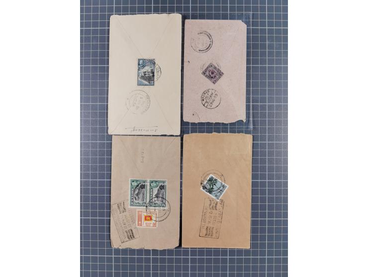 1904/55, 25 covers including 1909 Jaffna to Madras with violet CASH PAID K.M.PR., Railway Post Office 1904, Devakottai Reply 