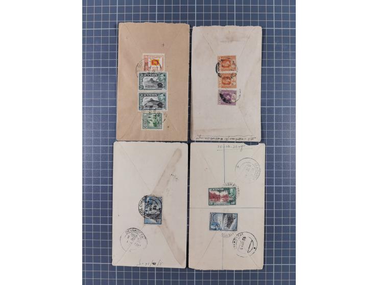 1904/55, 25 covers including 1909 Jaffna to Madras with violet CASH PAID K.M.PR., Railway Post Office 1904, Devakottai Reply 