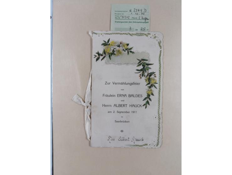 1912/61, Heimatsammlung Saarland mit Flugpost 1912, Erstflu Saarbrücken-Paris 1928, Firmenlochung, Feldpost, Einladungskarte 