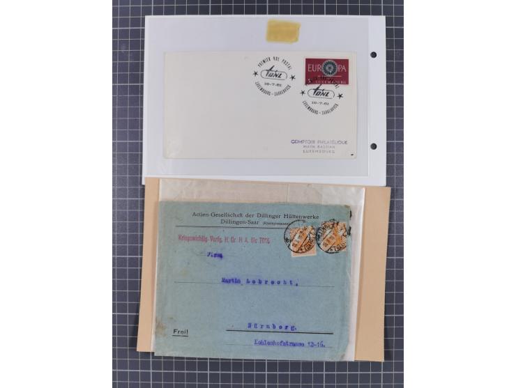 1912/61, Heimatsammlung Saarland mit Flugpost 1912, Erstflu Saarbrücken-Paris 1928, Firmenlochung, Feldpost, Einladungskarte 