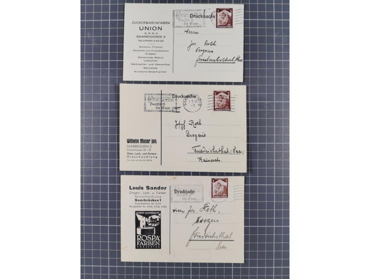 1912/61, Heimatsammlung Saarland mit Flugpost 1912, Erstflu Saarbrücken-Paris 1928, Firmenlochung, Feldpost, Einladungskarte 