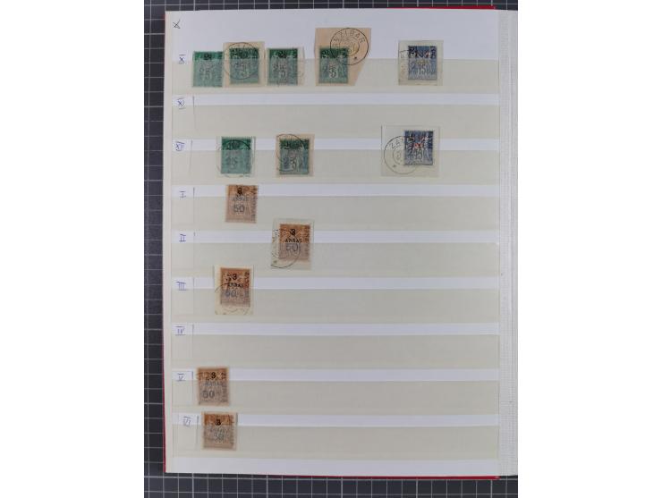 1890/97, valuable used collection, starting with a nice section of forerunners with Sage 1 Fr. block of six (few faults), Sag