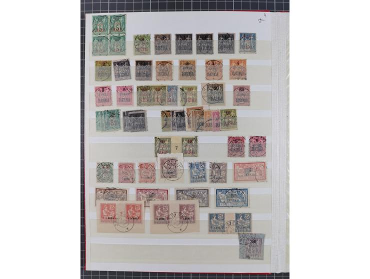 1890/97, valuable used collection, starting with a nice section of forerunners with Sage 1 Fr. block of six (few faults), Sag