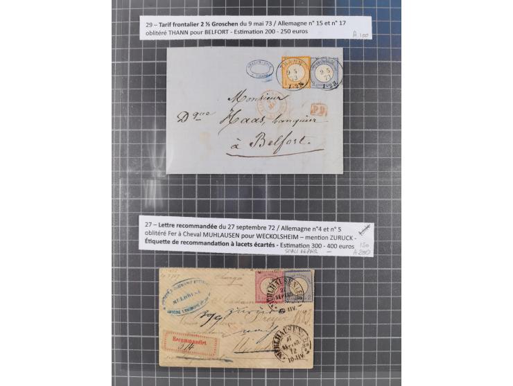 1870/75, Partie mit 9 frankierte Briefe, viele interessante Verwendungen, dabei Mischfrankaturen mit Frankreich, Mehrfachfran