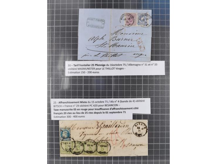 1870/75, Partie mit 9 frankierte Briefe, viele interessante Verwendungen, dabei Mischfrankaturen mit Frankreich, Mehrfachfran