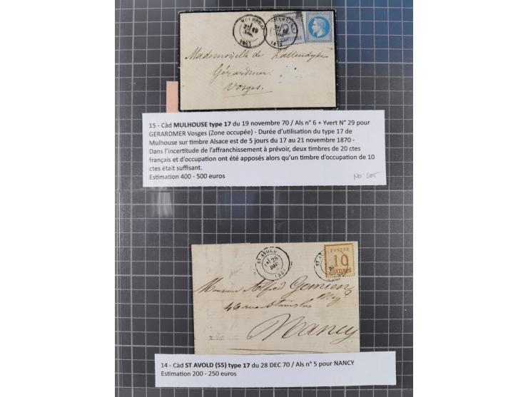 1870/75, Partie mit 9 frankierte Briefe, viele interessante Verwendungen, dabei Mischfrankaturen mit Frankreich, Mehrfachfran