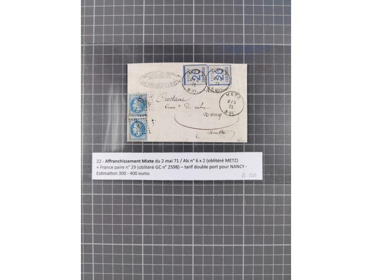 1870/75, Partie mit 9 frankierte Briefe, viele interessante Verwendungen, dabei Mischfrankaturen mit Frankreich, Mehrfachfran