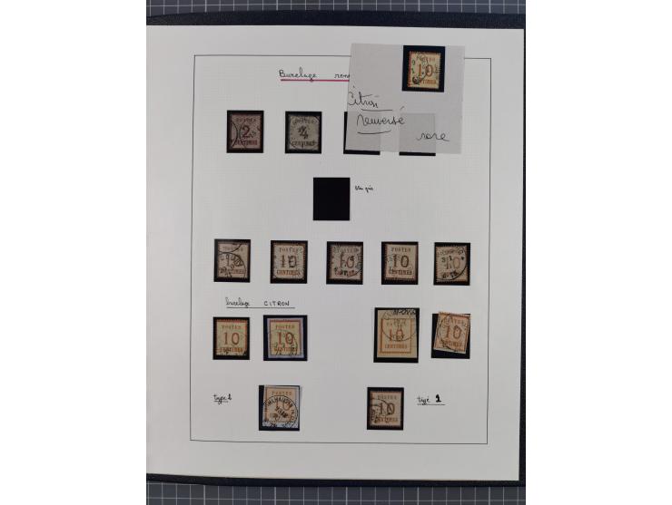 1870, gestempelte Sammlung mit über 110 Marken, spezialisiert mit Farben, Plattenfehlern und weiteren Besonderheiten, dabei M