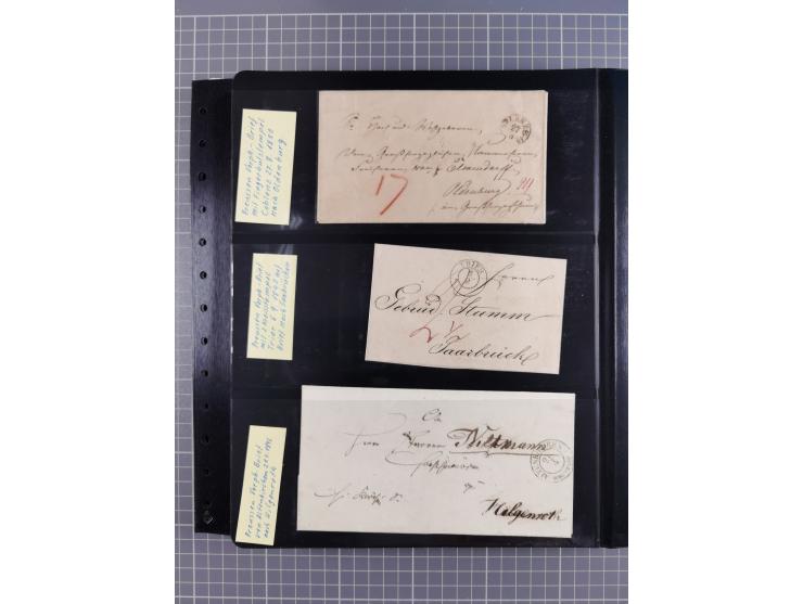 1830/67, kleine Sammlung mit Vorphila- und unfrankierten Briefen, Marken, frankierten Briefen, Ganzsachen, Postscheinen, etc.