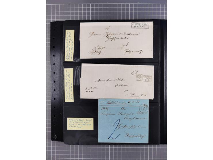 1830/67, kleine Sammlung mit Vorphila- und unfrankierten Briefen, Marken, frankierten Briefen, Ganzsachen, Postscheinen, etc.