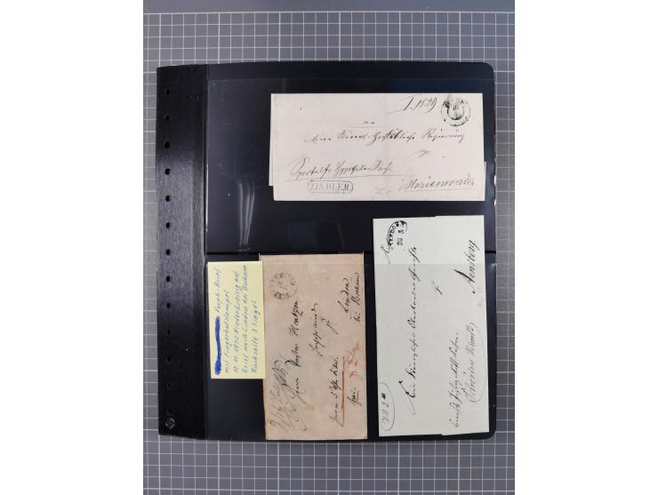 1830/67, kleine Sammlung mit Vorphila- und unfrankierten Briefen, Marken, frankierten Briefen, Ganzsachen, Postscheinen, etc.
