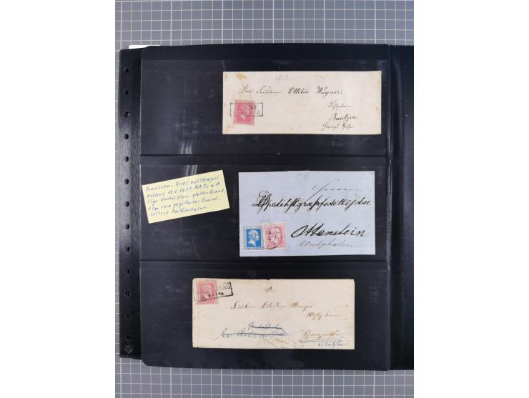 1830/67, kleine Sammlung mit Vorphila- und unfrankierten Briefen, Marken, frankierten Briefen, Ganzsachen, Postscheinen, etc.