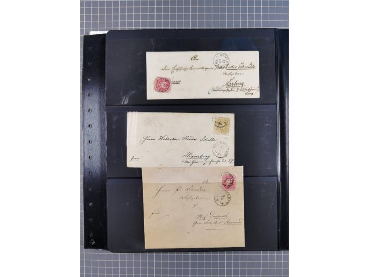 1830/67, kleine Sammlung mit Vorphila- und unfrankierten Briefen, Marken, frankierten Briefen, Ganzsachen, Postscheinen, etc.