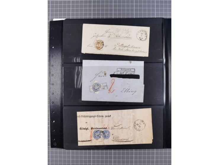 1830/67, kleine Sammlung mit Vorphila- und unfrankierten Briefen, Marken, frankierten Briefen, Ganzsachen, Postscheinen, etc.