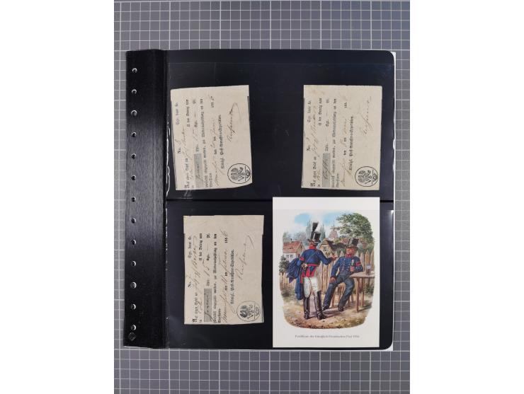 1830/67, kleine Sammlung mit Vorphila- und unfrankierten Briefen, Marken, frankierten Briefen, Ganzsachen, Postscheinen, etc.