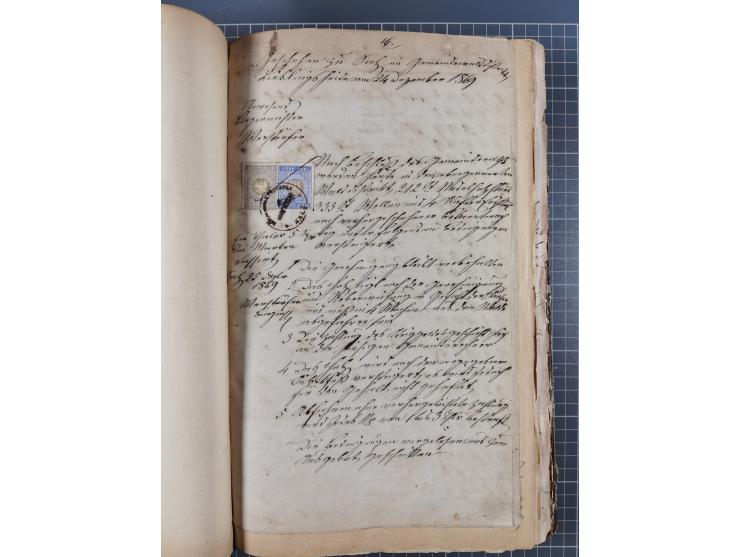 1870/71, Kassenbuch der Gemeinde Salz im Westerwald, darin eingebunden Quittungen, einige Briefe, Postscheine, etc.