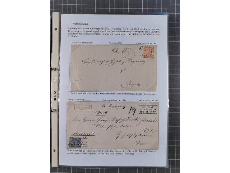 1868/71, 'Die Norddeutsche Post in Schlesien', Ausstellungssammlung mit rund 160 Belegen, dabei viele Besonderheiten, Ersttag