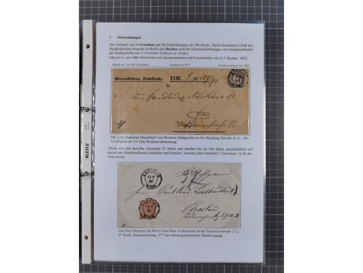 1868/71, 'Die Norddeutsche Post in Schlesien', Ausstellungssammlung mit rund 160 Belegen, dabei viele Besonderheiten, Ersttag