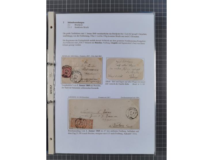 1868/71, 'Die Norddeutsche Post in Schlesien', Ausstellungssammlung mit rund 160 Belegen, dabei viele Besonderheiten, Ersttag