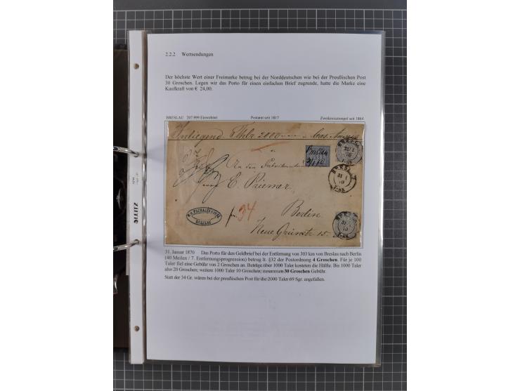 1868/71, 'Die Norddeutsche Post in Schlesien', Ausstellungssammlung mit rund 160 Belegen, dabei viele Besonderheiten, Ersttag