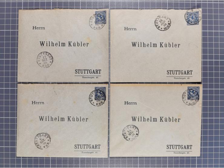 STUTTGART: 1886, Umschlag 3 Pfg. blau mit vorgedruckter Adresse “Wilhelm Kübler”, 85 Stück bedarfsgebraucht (Müller U4Z, 7600