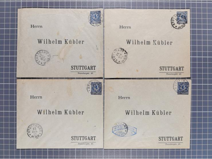 STUTTGART: 1886, Umschlag 3 Pfg. blau mit vorgedruckter Adresse “Wilhelm Kübler”, 85 Stück bedarfsgebraucht (Müller U4Z, 7600