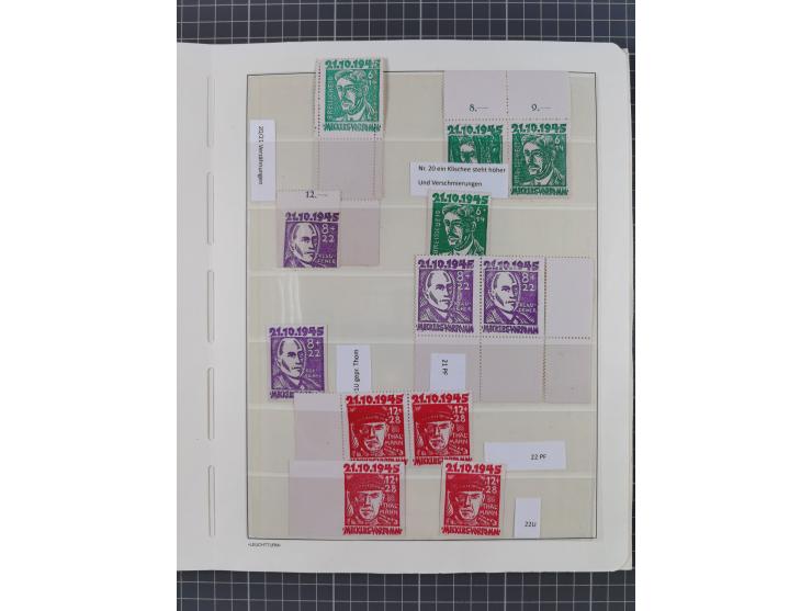 1945/46, meist postfrische Sammlung mit vielen Besonderheiten, dabei einseitig ungezähnte und ungezähnte Werte, Farben und Dr